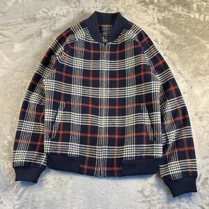 Pendleton Plaid Wool Bomber Jacket Womens Small Navy Red Zip Up Coat